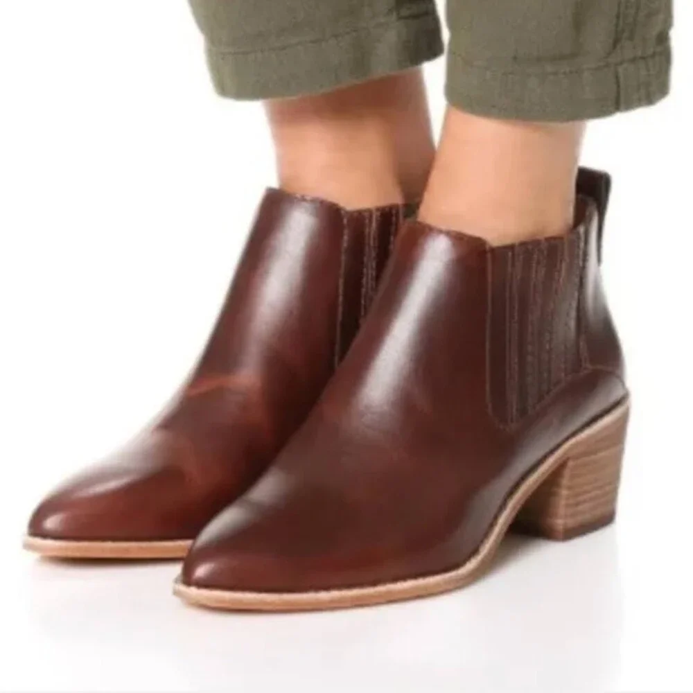 Madewell Bonham Boot Chelsea Western Ankle Bootie Cherry Wood Brown Leather Sz 8